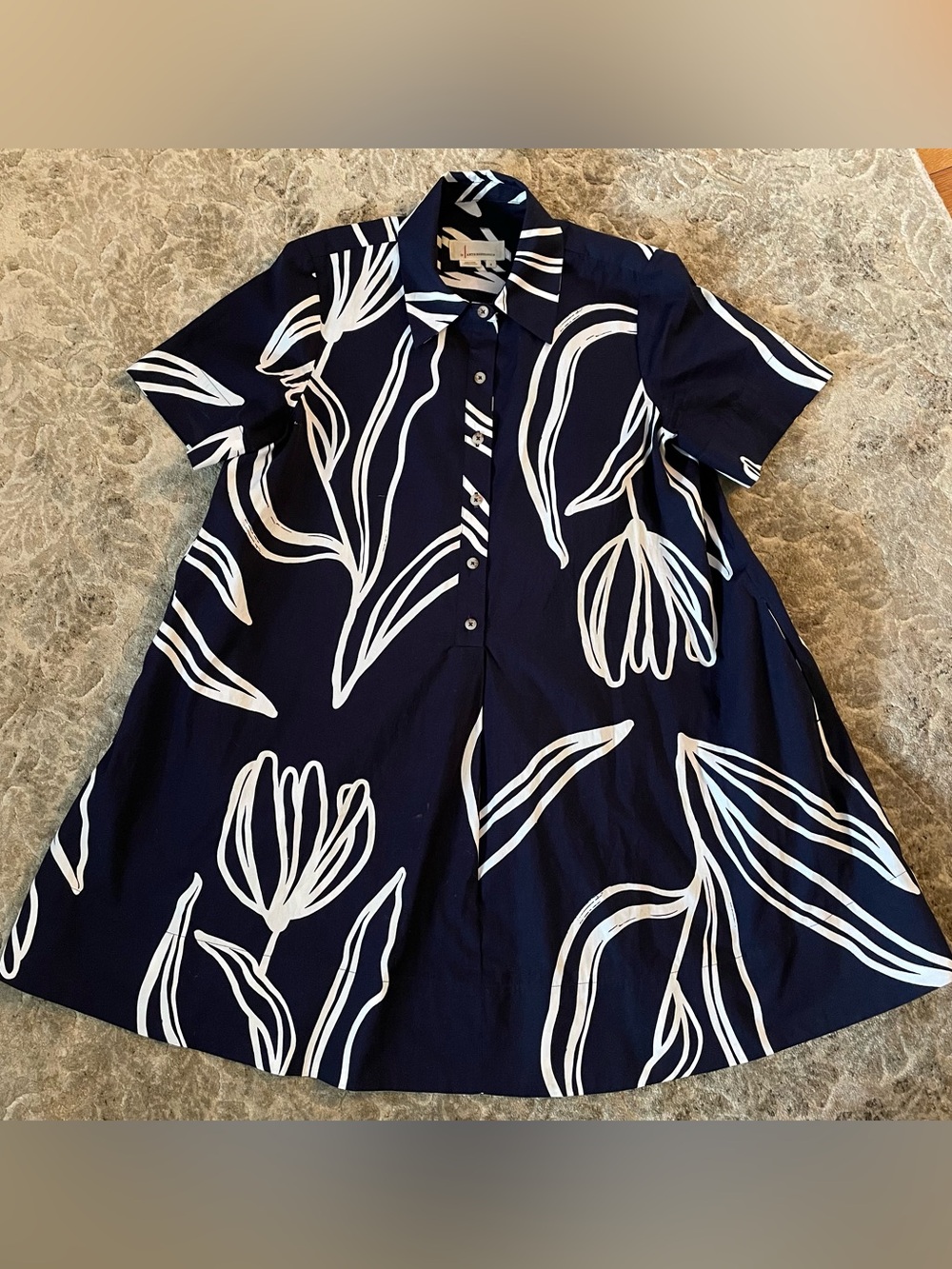 Anthropologie A line women’s shirt dress size S blue/white with pockets EUC